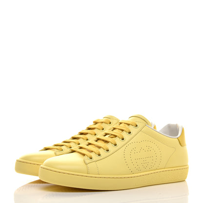 Gucci Calfskin Interlocking G Perforated Womens Ace Sneakers 38.5 Banana Straw Yellow 3 of 9