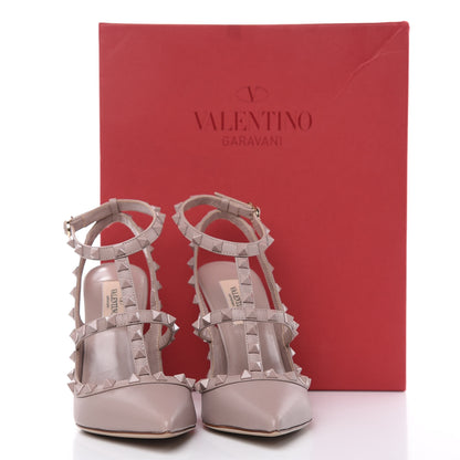 Valentino Garavani Calfskin Lacquered Monochrome Rockstud Ankle Strap 100mm Pumps 38 Poudre 9 of 9