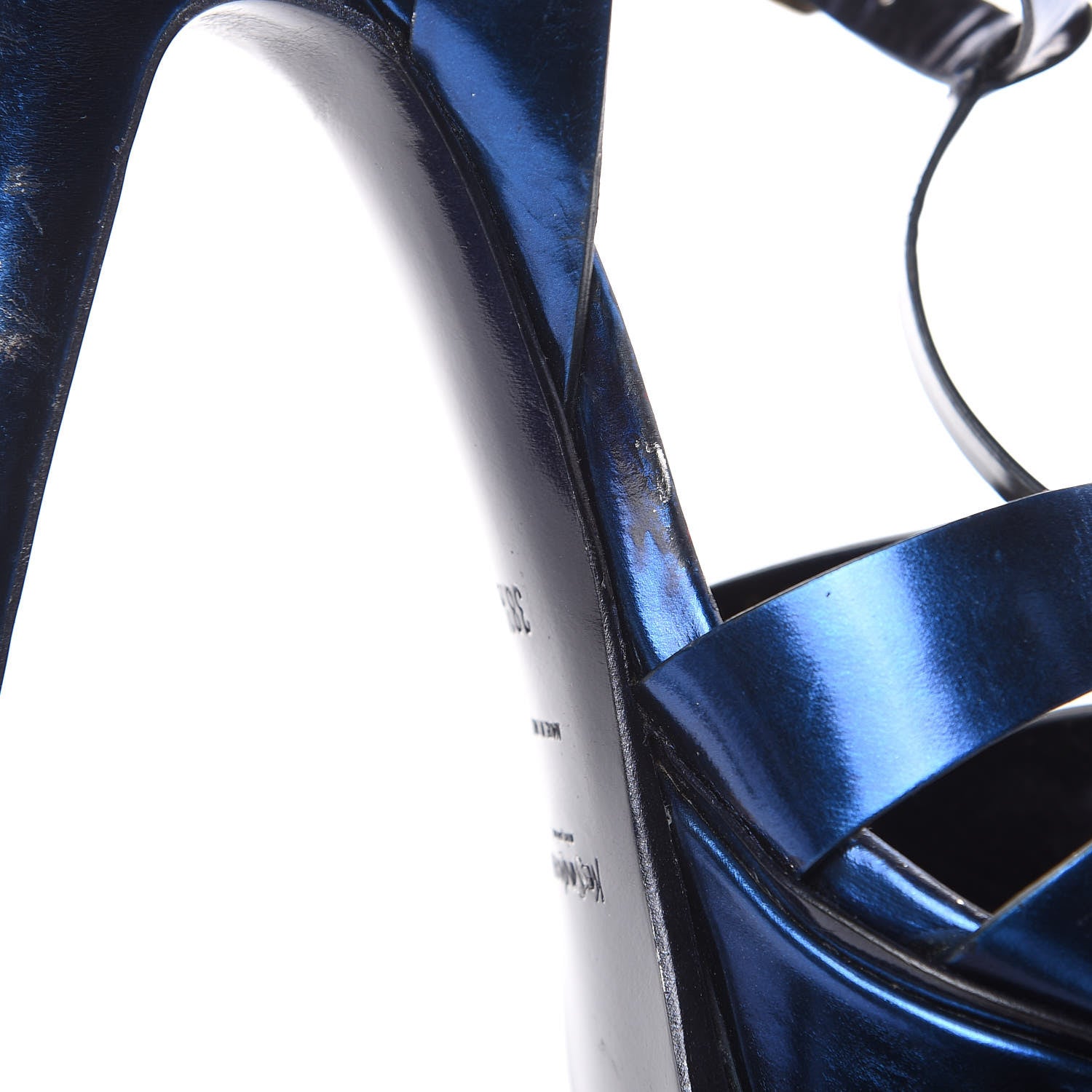 Saint Laurent Metallic Calfskin Tribute 105 Platform Sandals 38.5 Navy 12 of 14