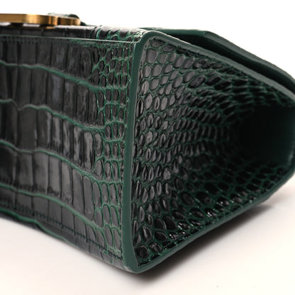 Balenciaga Shiny Calfskin Crocodile Embossed Small Hourglass Top Handle Bag Forest Green 9 of 10