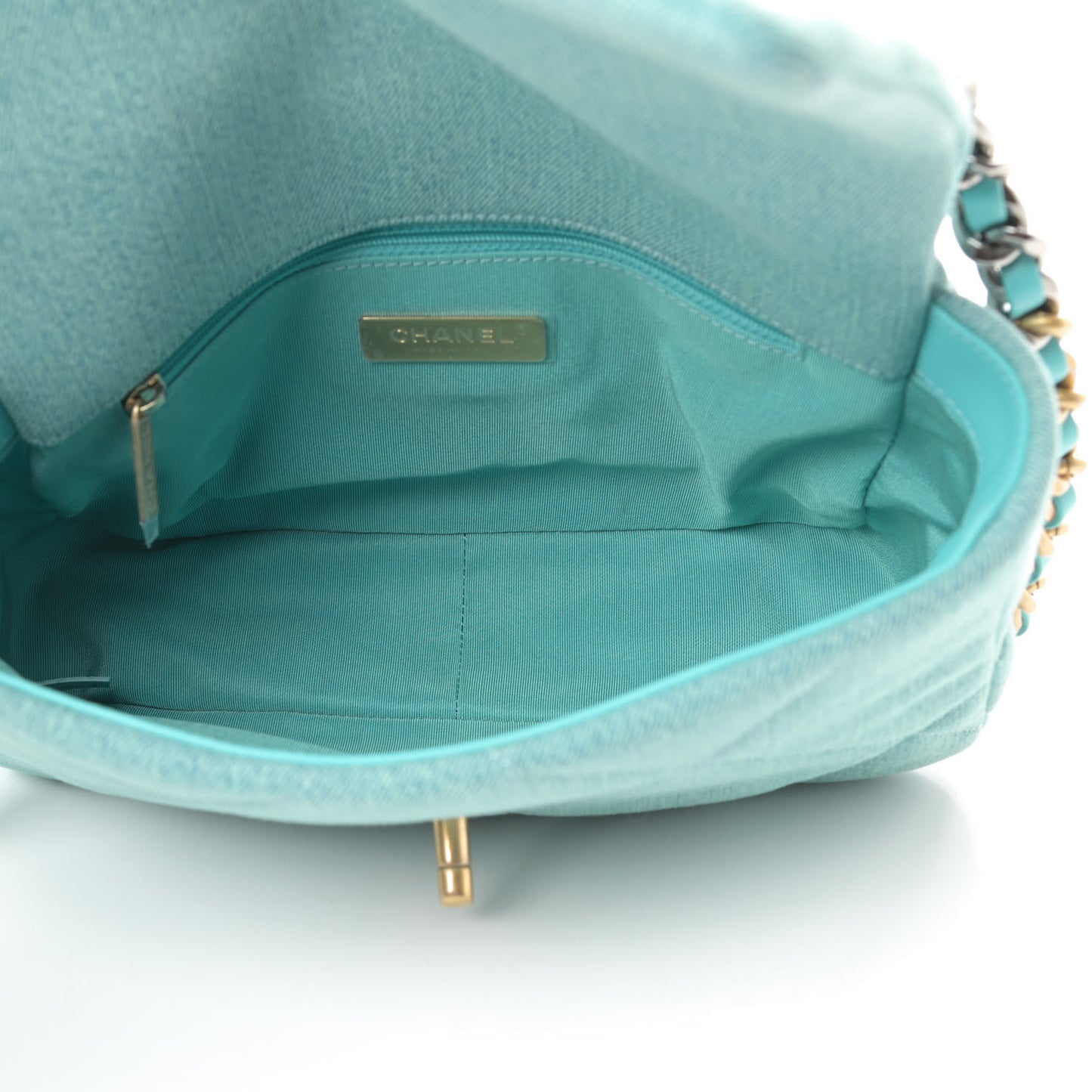 Denim Quilted Medium Chanel 19 Flap Neon Blue