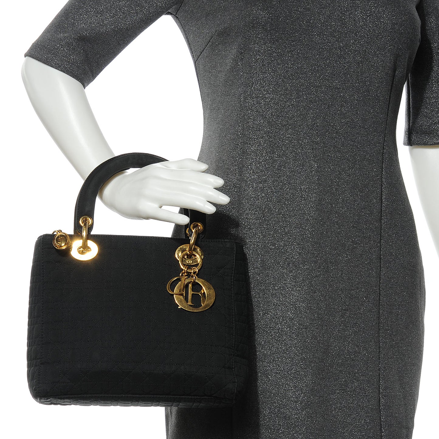 Nylon Cannage Medium Lady Dior Black