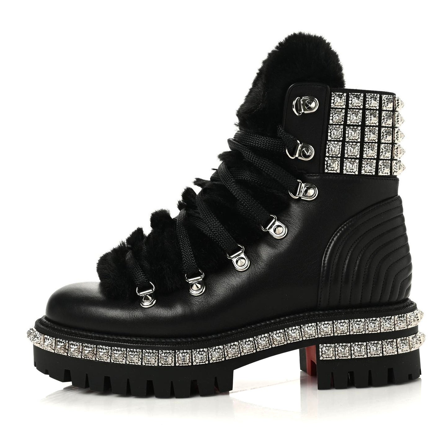 Calfskin Studded Shearling Yeti Donna Boots 36.5 Black