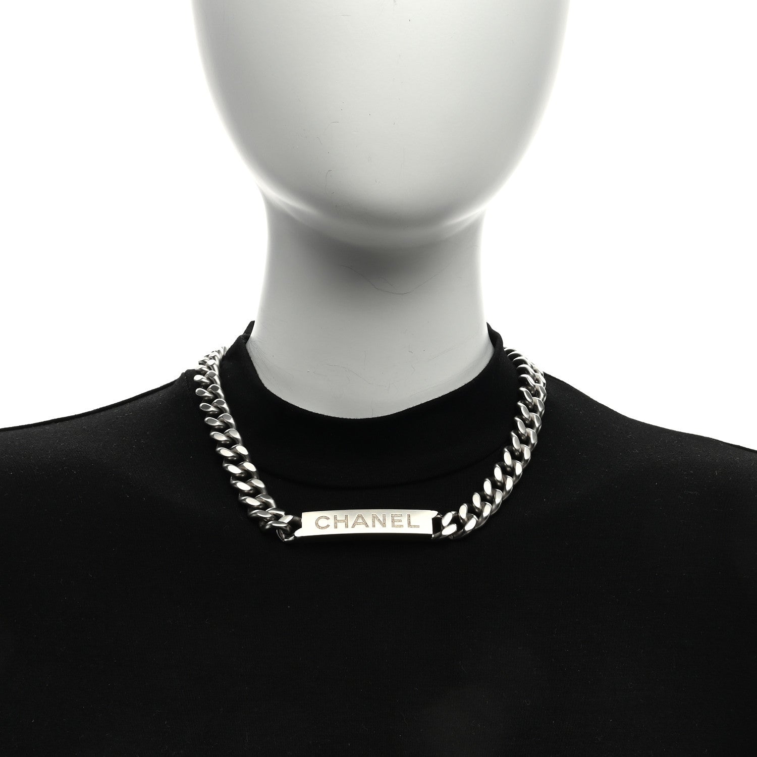 Chanel Oversized Chain Logo Short Necklace Silver 2 of 5