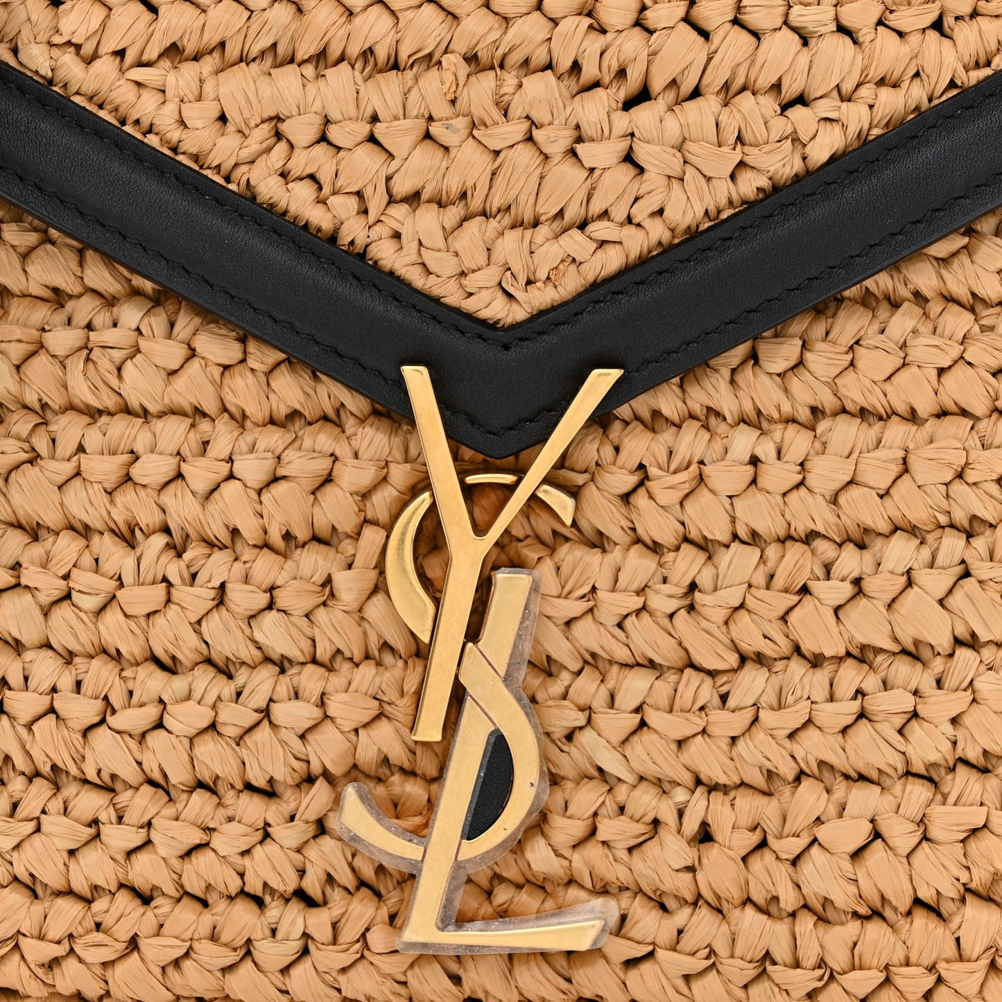 Raffia Calfskin Mini Classic Monogram Cassandra Top Handle Black Natural