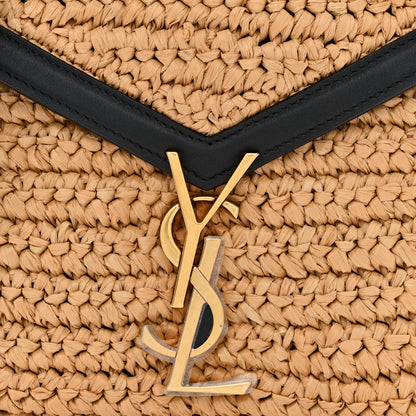 Saint Laurent Raffia Calfskin Mini Classic Monogram Cassandra Top Handle Black Natural 8 of 10