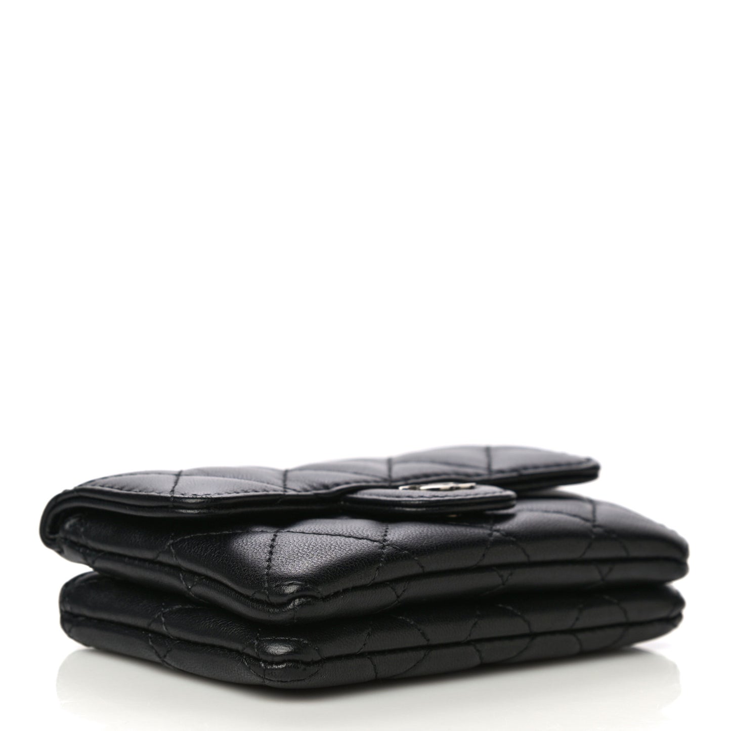 Lambskin Quilted Zip Card Holder Black