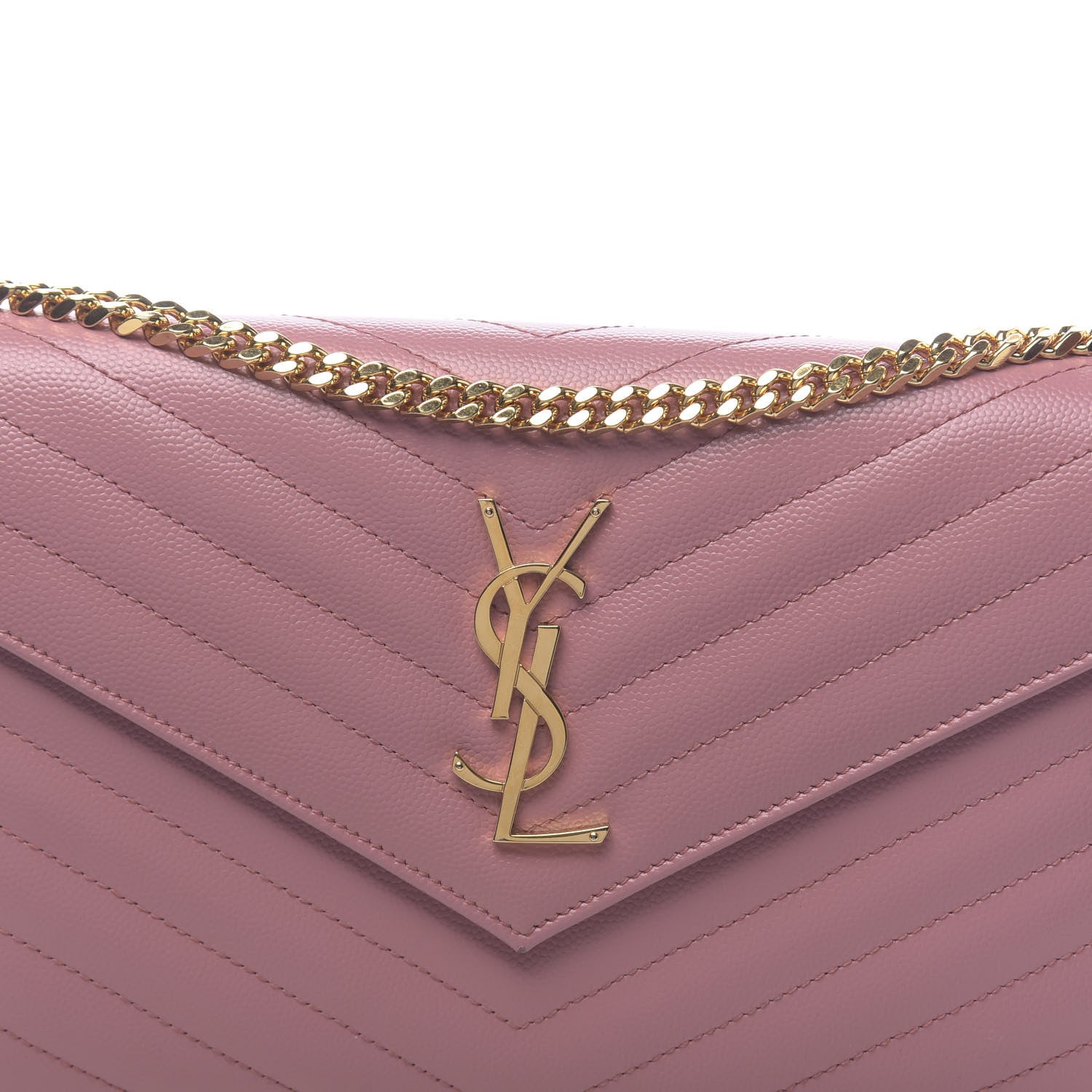 Saint Laurent Grain De Poudre Matelasse Chevron Monogram Chain Wallet Tender Pink 11 of 12
