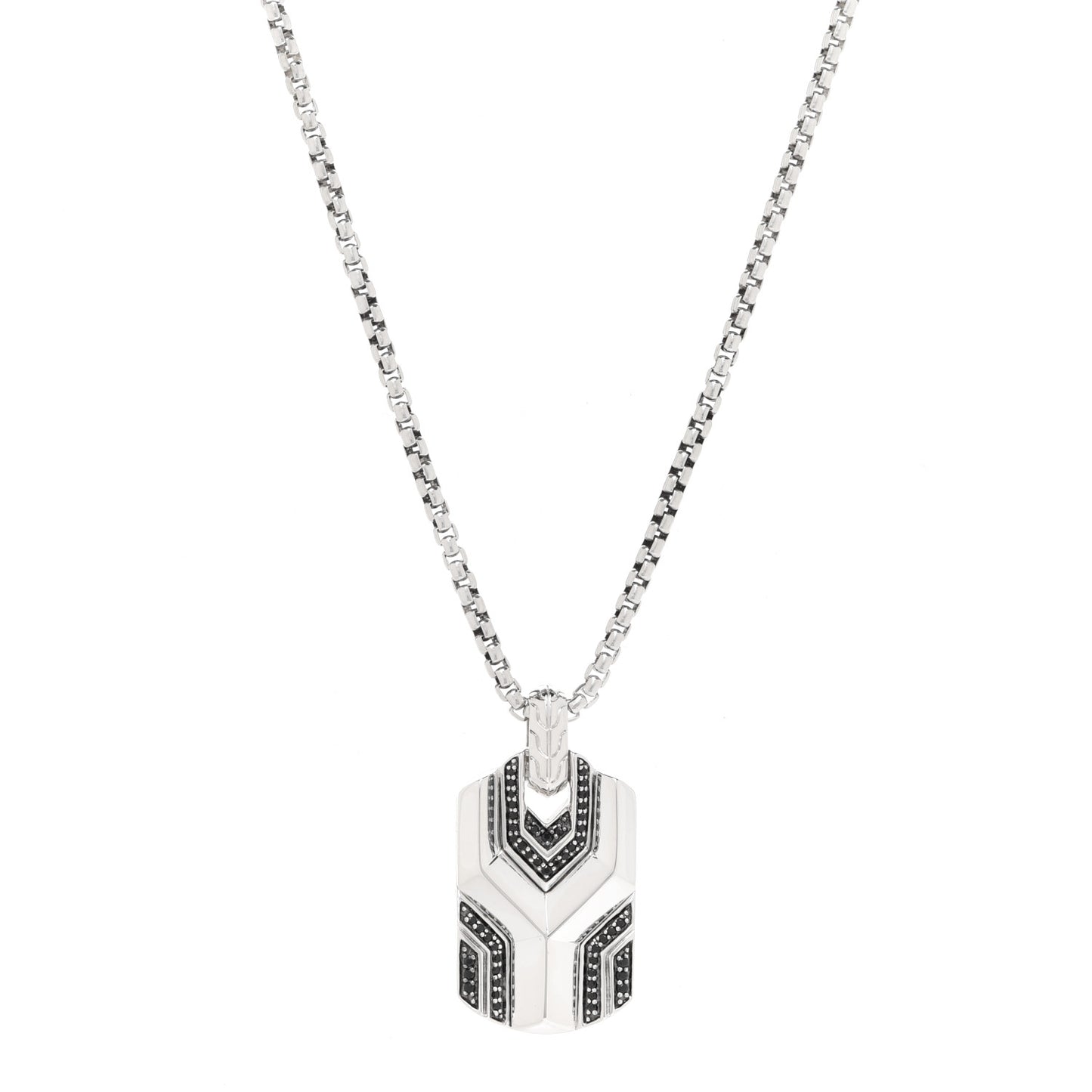 Sterling Silver Black Sapphire Classic Chain Dog Tag Necklace