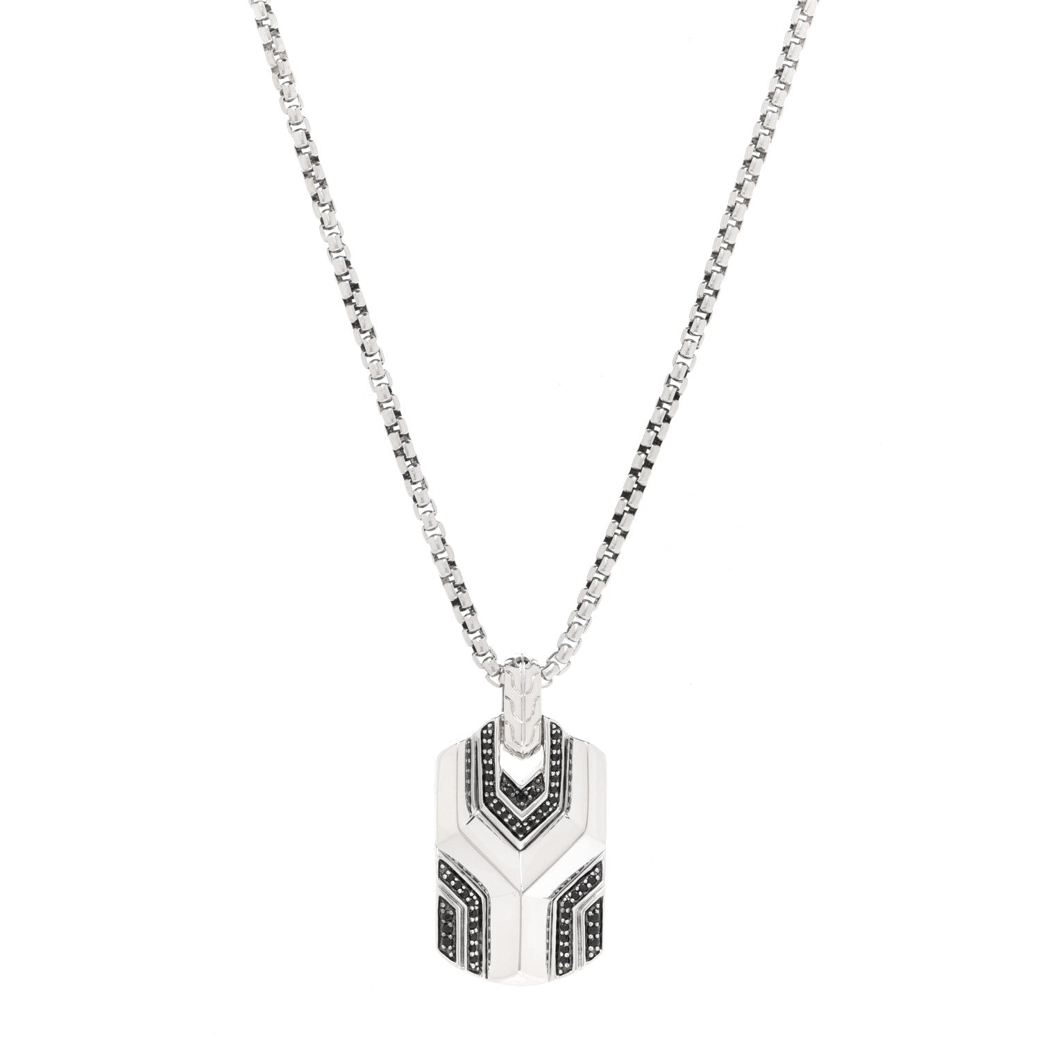 John Hardy Sterling Silver Black Sapphire Classic Chain Dog Tag Necklace 1 of 5