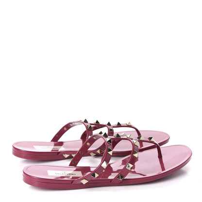 Valentino Garavani PVC Jelly Rockstud Caged Flat Thong Sandals 38 Deep Cyclamin 4 of 8