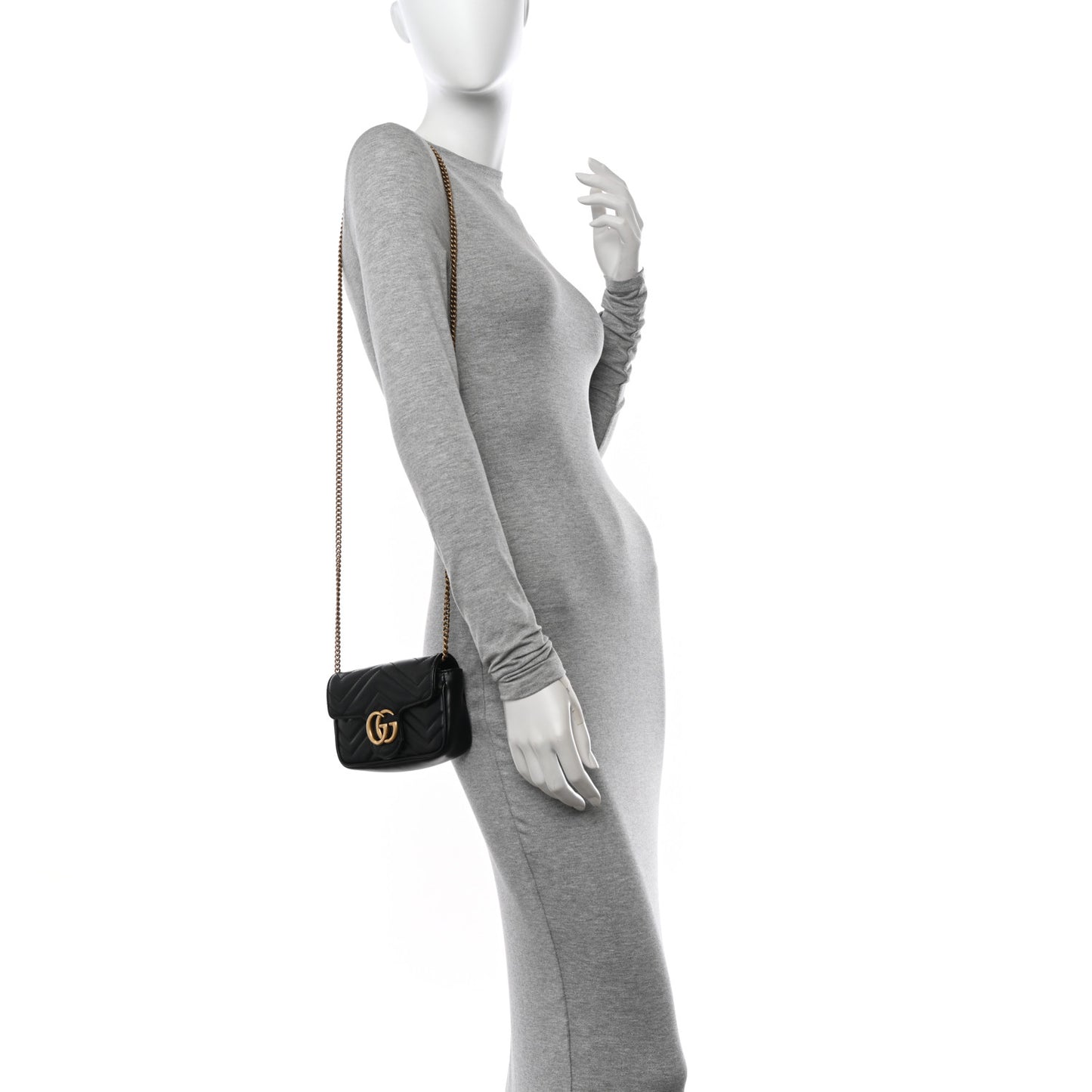 Calfskin Matelasse Super Mini GG Marmont Shoulder Bag Black