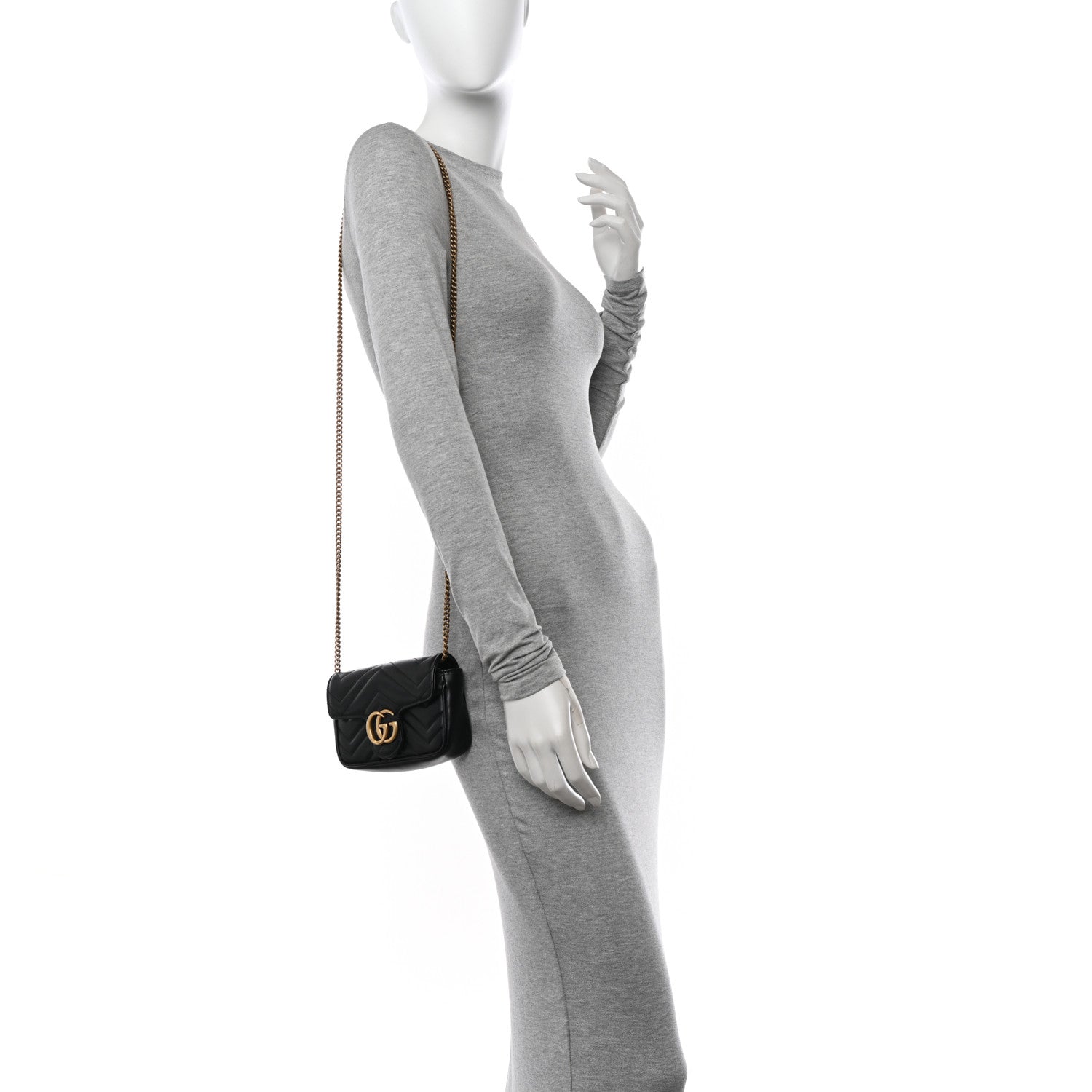 Gucci Calfskin Matelasse Super Mini GG Marmont Shoulder Bag Black 2 of 11