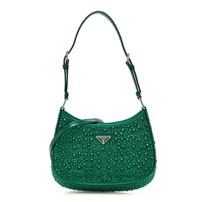 Prada Satin Crystal Cleo Adjustable Strap Shoulder Bag Mango 1 of 9