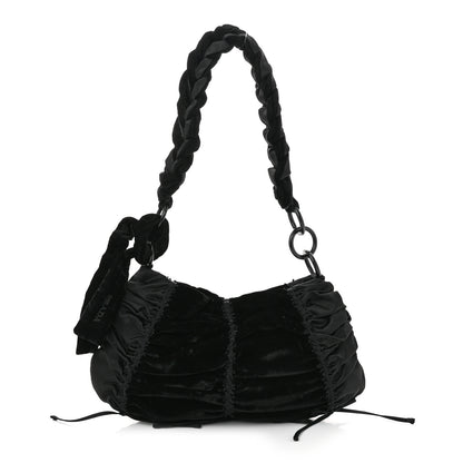 Prada Satin Velvet Drawstring Shoulder Bag Black 1 of 9