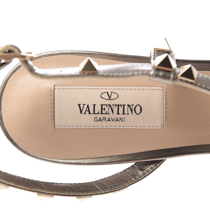 Valentino Garavani Metallic Nappa Rockstud Slingback High Heel Sandals 38 Sasso 7 of 10