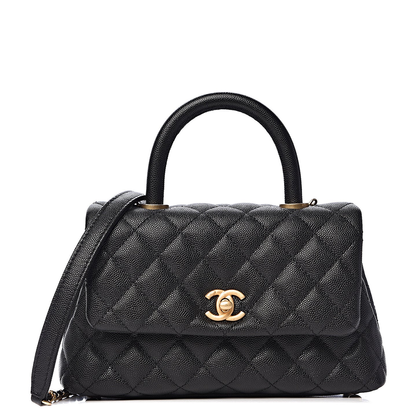 Caviar Quilted Mini Coco Handle Flap Black