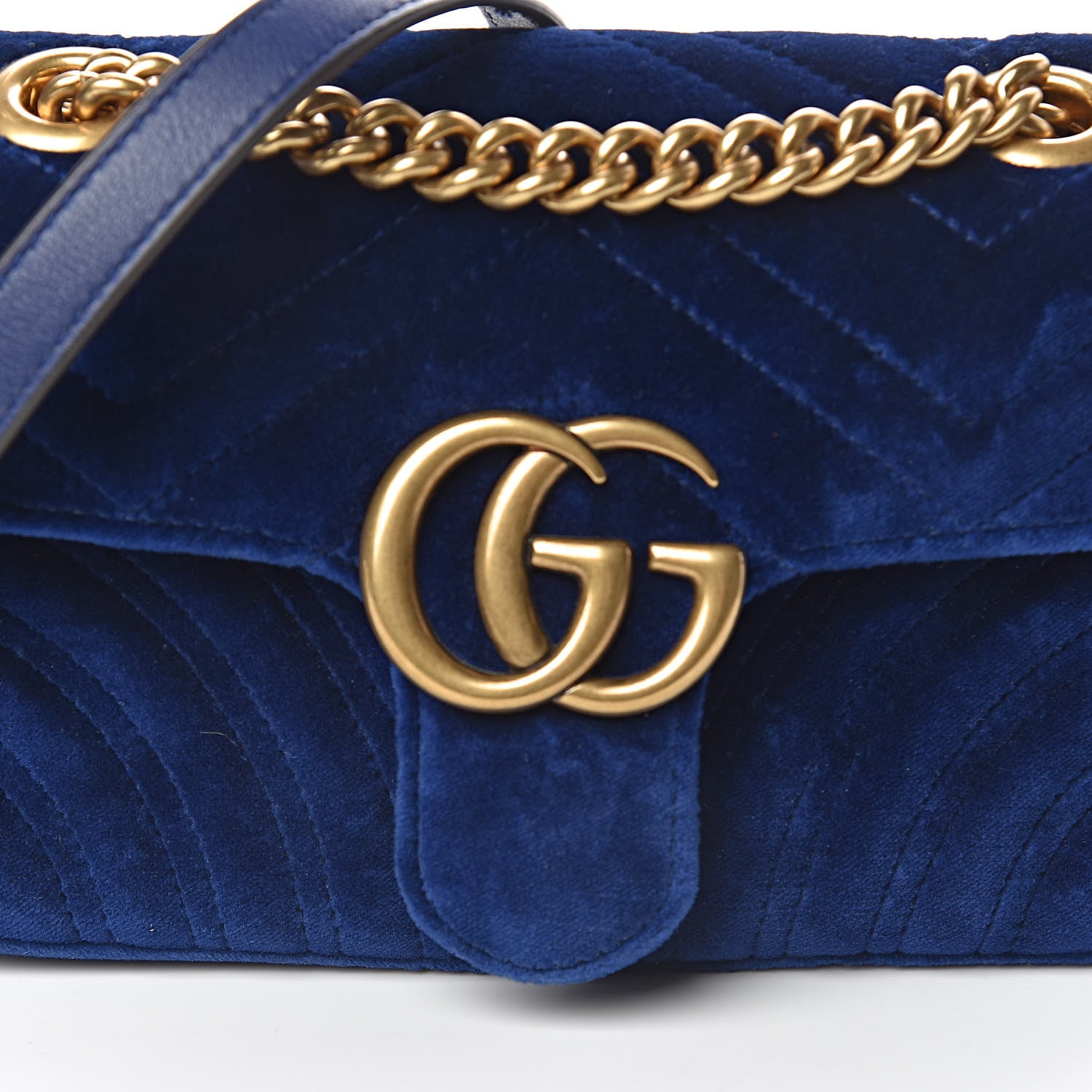 Gucci Velvet Matelasse Mini GG Marmont Shoulder Bag Cobalt Blue 7 of 9