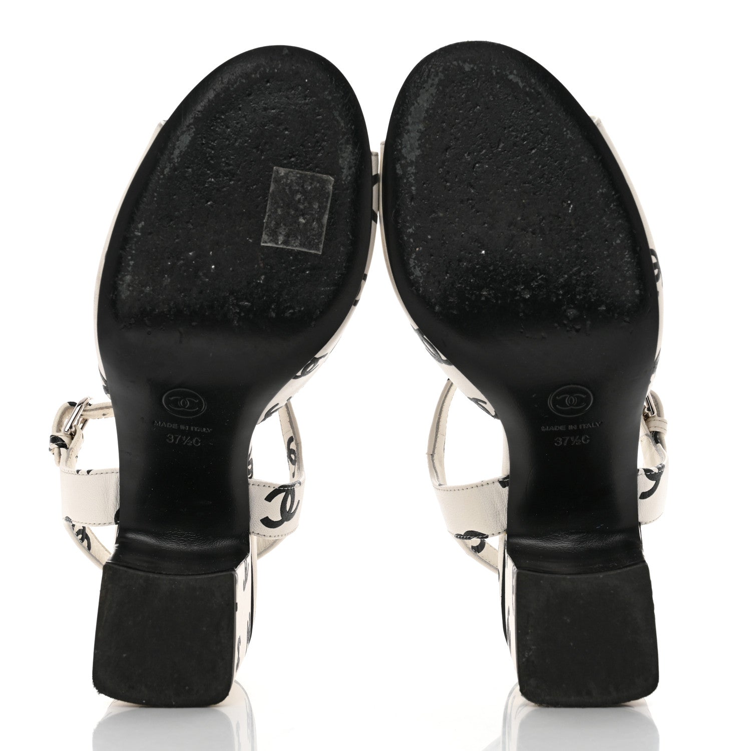 Chanel Lambskin Printed Coco Beach Sandals 40 White Black 5 of 9