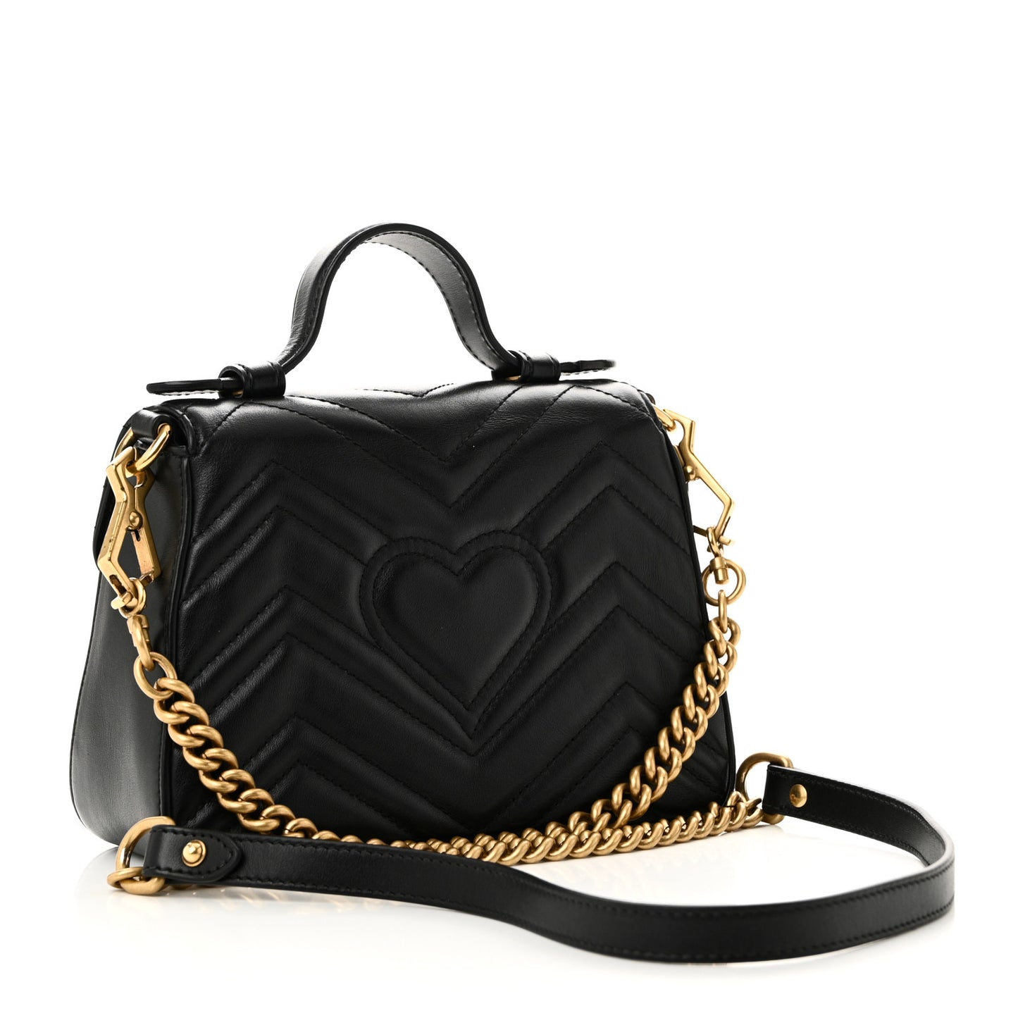 Calfskin Matelasse Mini GG Marmont Top Handle Shoulder Bag Black