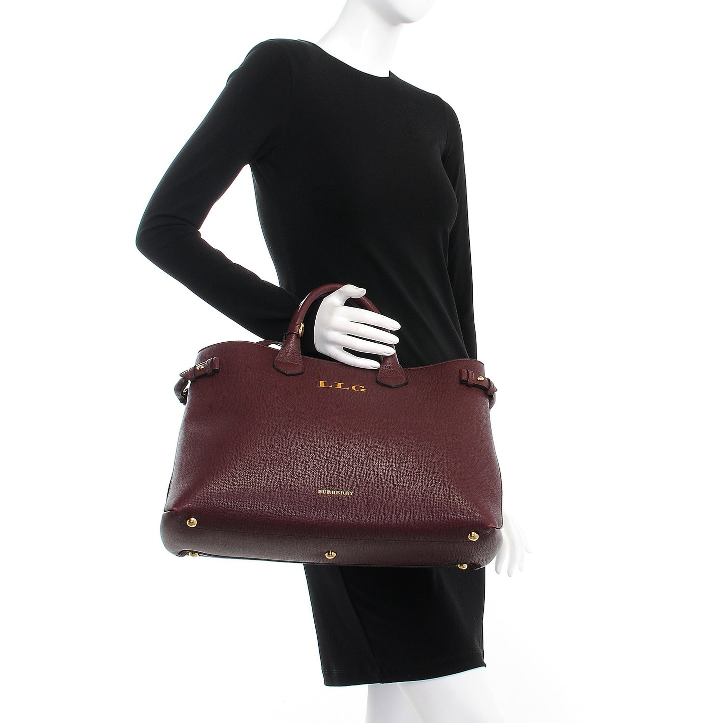 Derby Calfskin House Check Large Banner Tote Mahogany Red