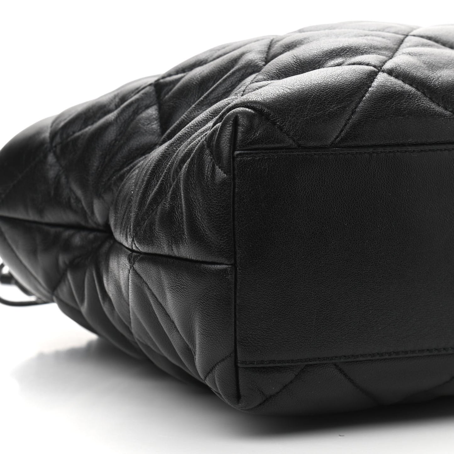 Lambskin Quilted Drawstring Shopping Bag Black