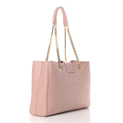Saint Laurent Grain De Poudre Matelasse Chevron Large Monogram Shopping Bag Pale Pink 2 of 5