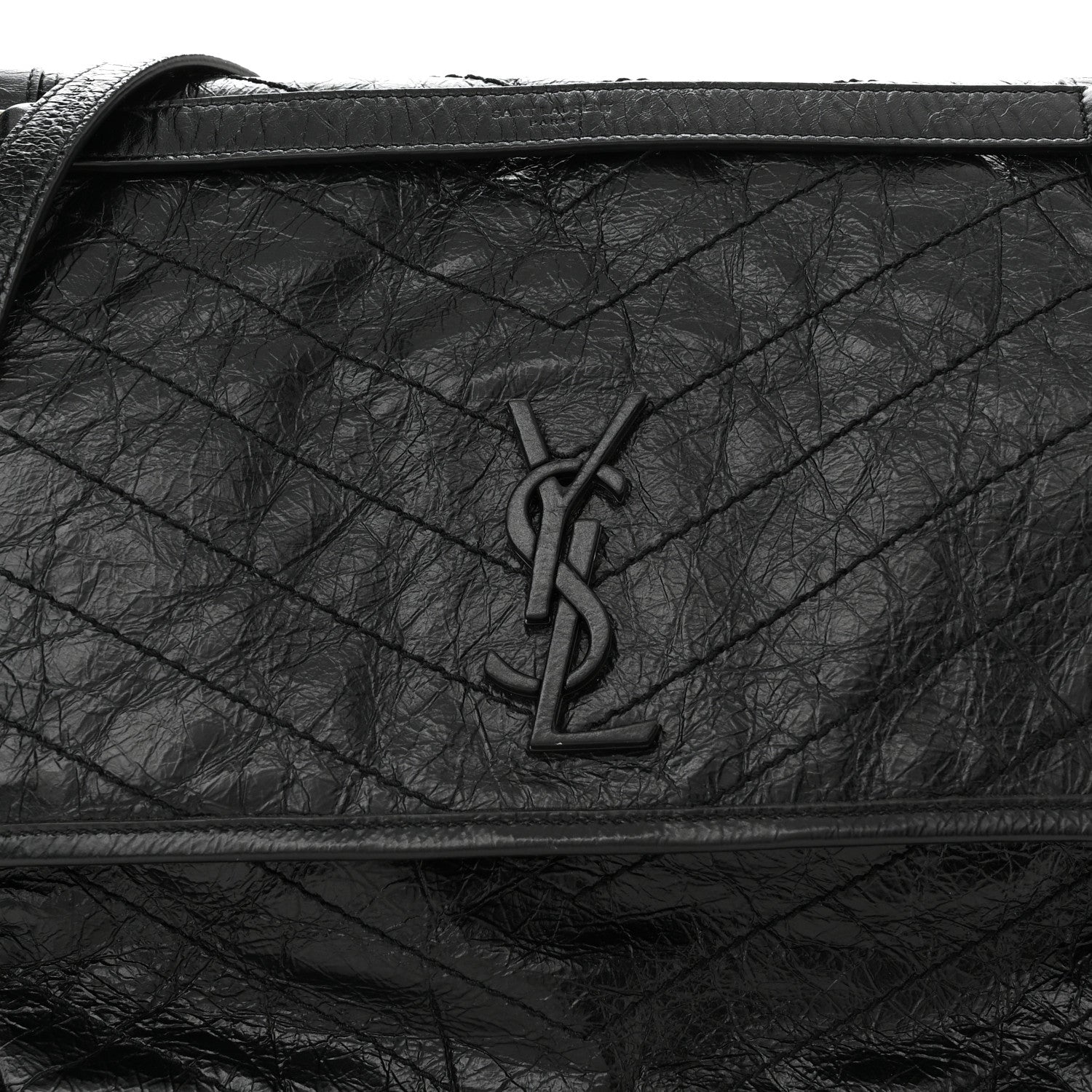 Saint Laurent Crinkled Calfskin Matelasse Monogram Large Niki Chain Satchel Black 8 of 11