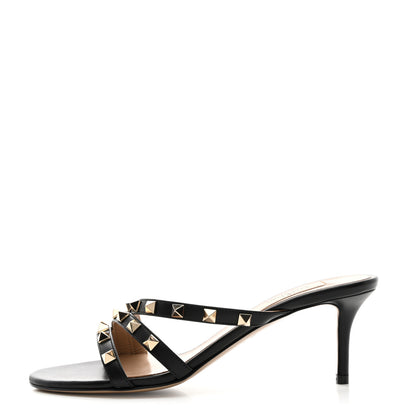 Valentino Garavani Calfskin Nappa Rockstud 60mm Slide Sandals 37 Black 1 of 10