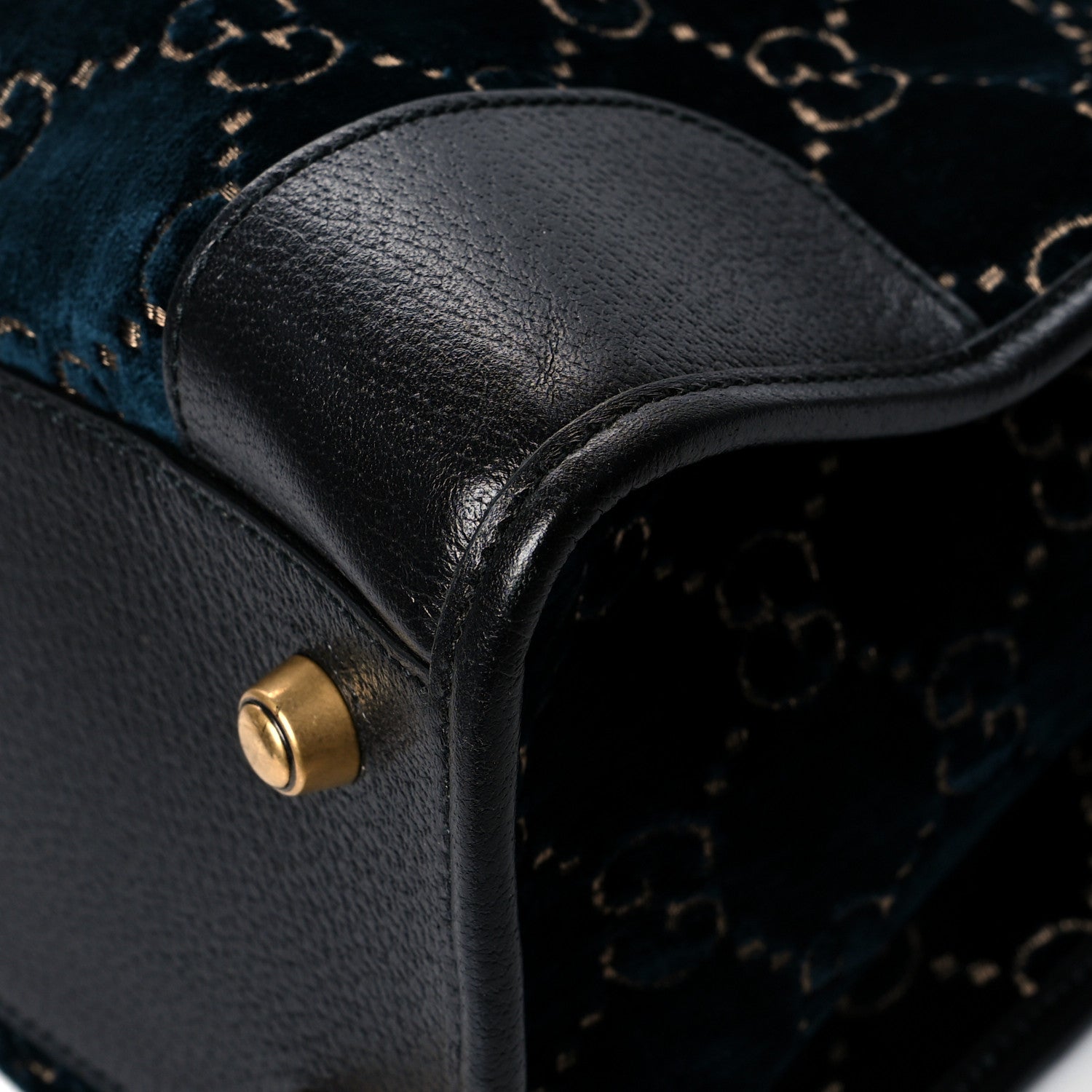 Gucci Velvet GG Monogram Textured Calfskin Web Medium Duffle Bag Blue Beige Black 13 of 13