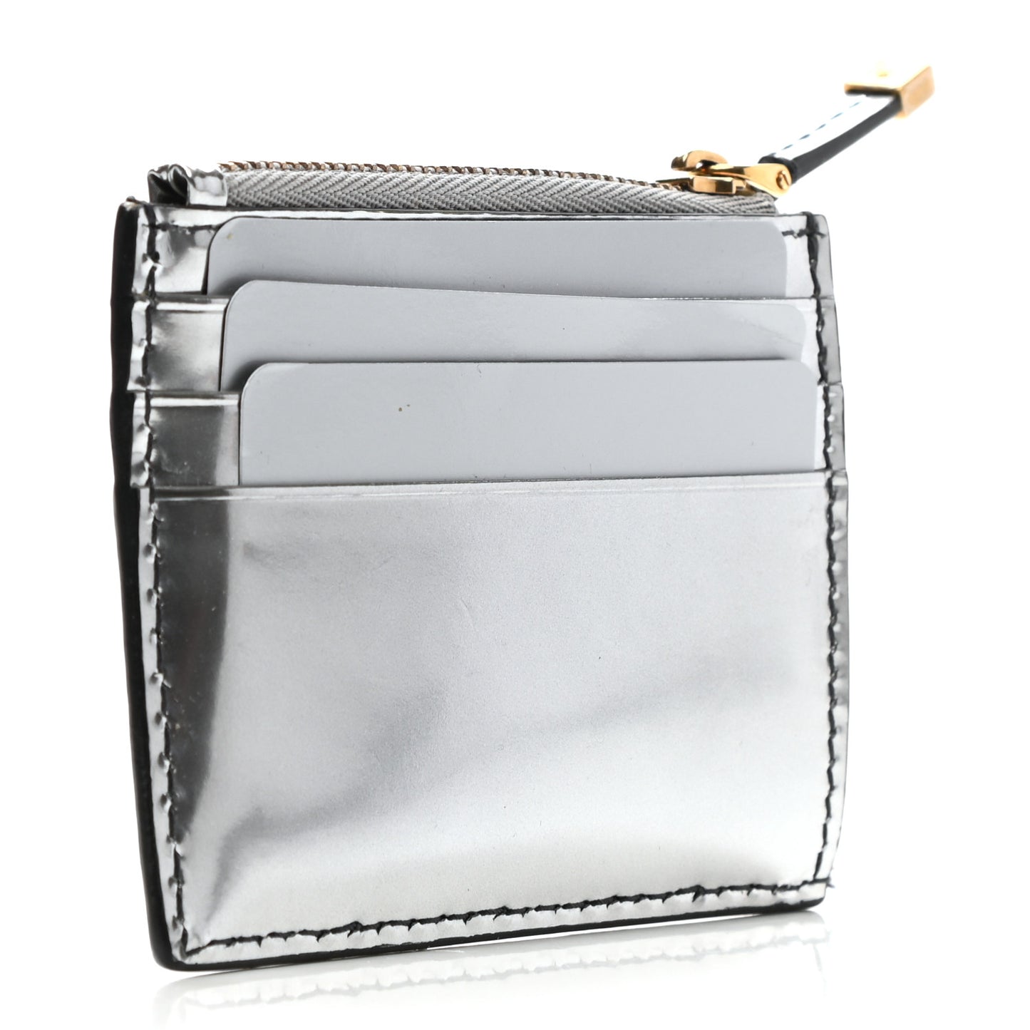 Metallic Calfskin D-Fence Card Holder Silver