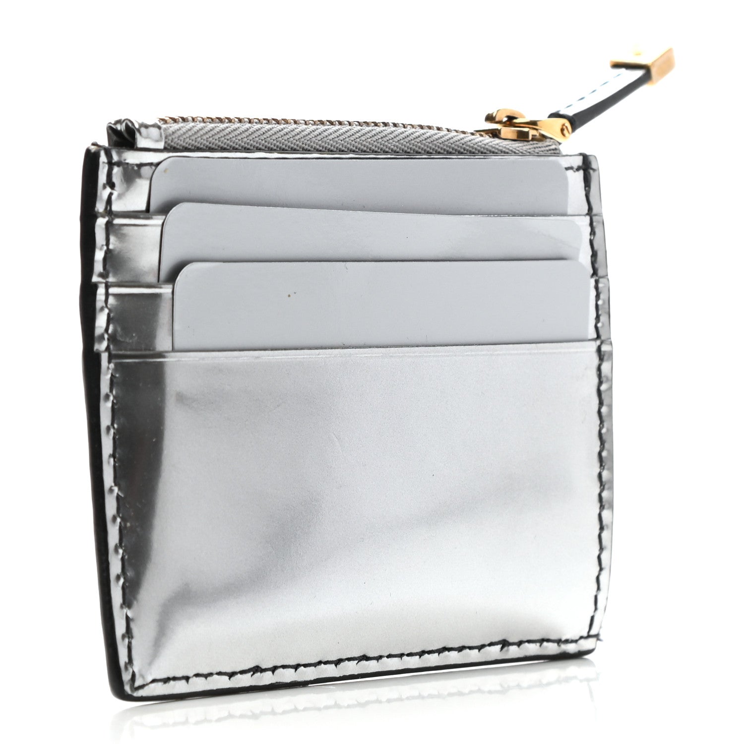 Christian Dior Metallic Calfskin D-Fence Card Holder Silver 3 of 6