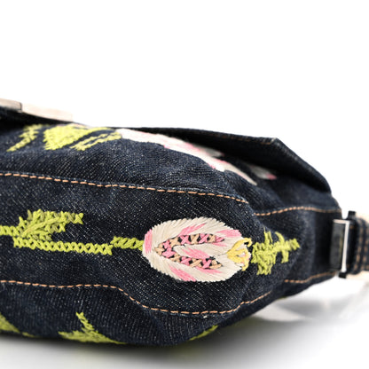 Fendi Denim Embroidered Baguette Blue Multicolor 9 of 10