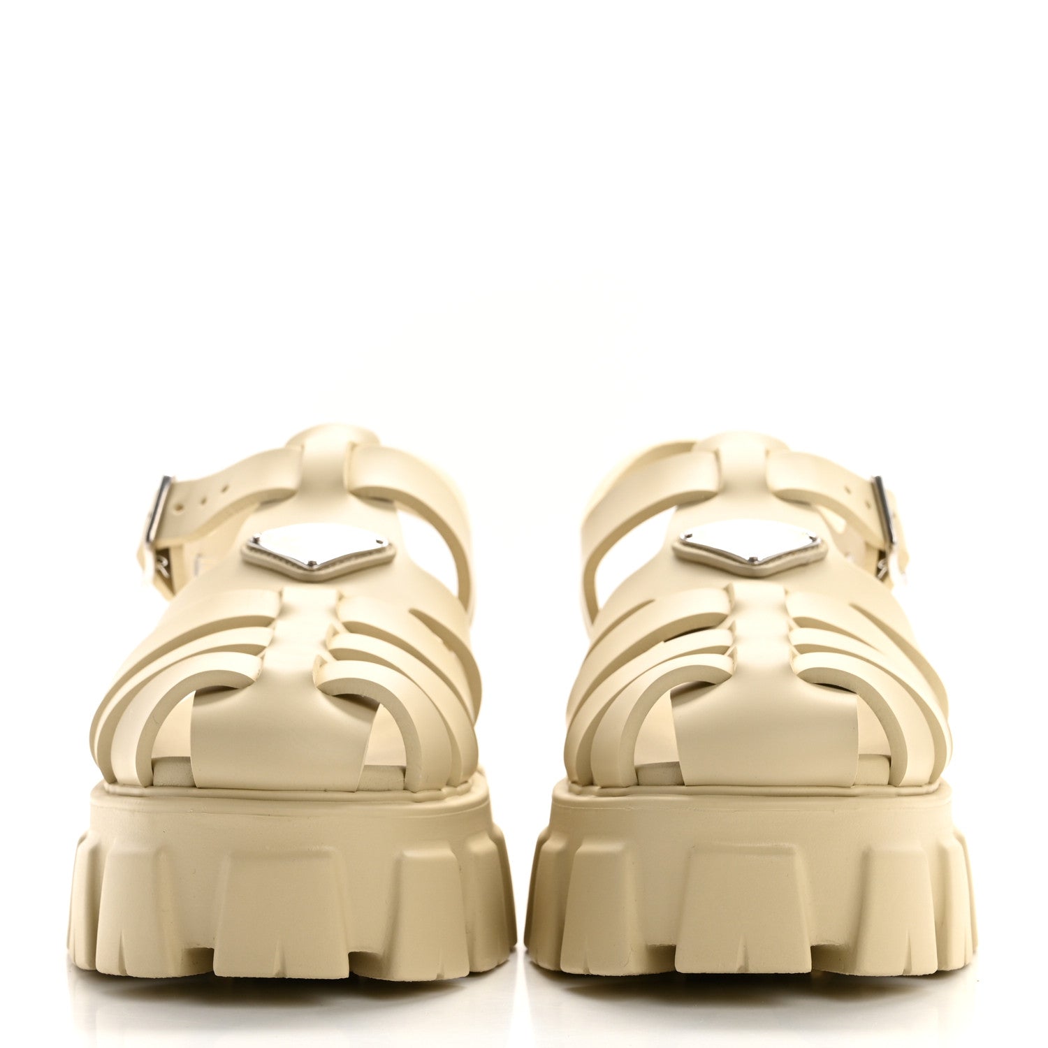 Prada Foam Rubber Metal Triangle Logo Monolith 55mm Cage Sandals 41 Quarzo 2 of 9