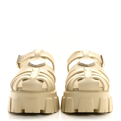 Prada Foam Rubber Metal Triangle Logo Monolith 55mm Cage Sandals 41 Quarzo 2 of 9
