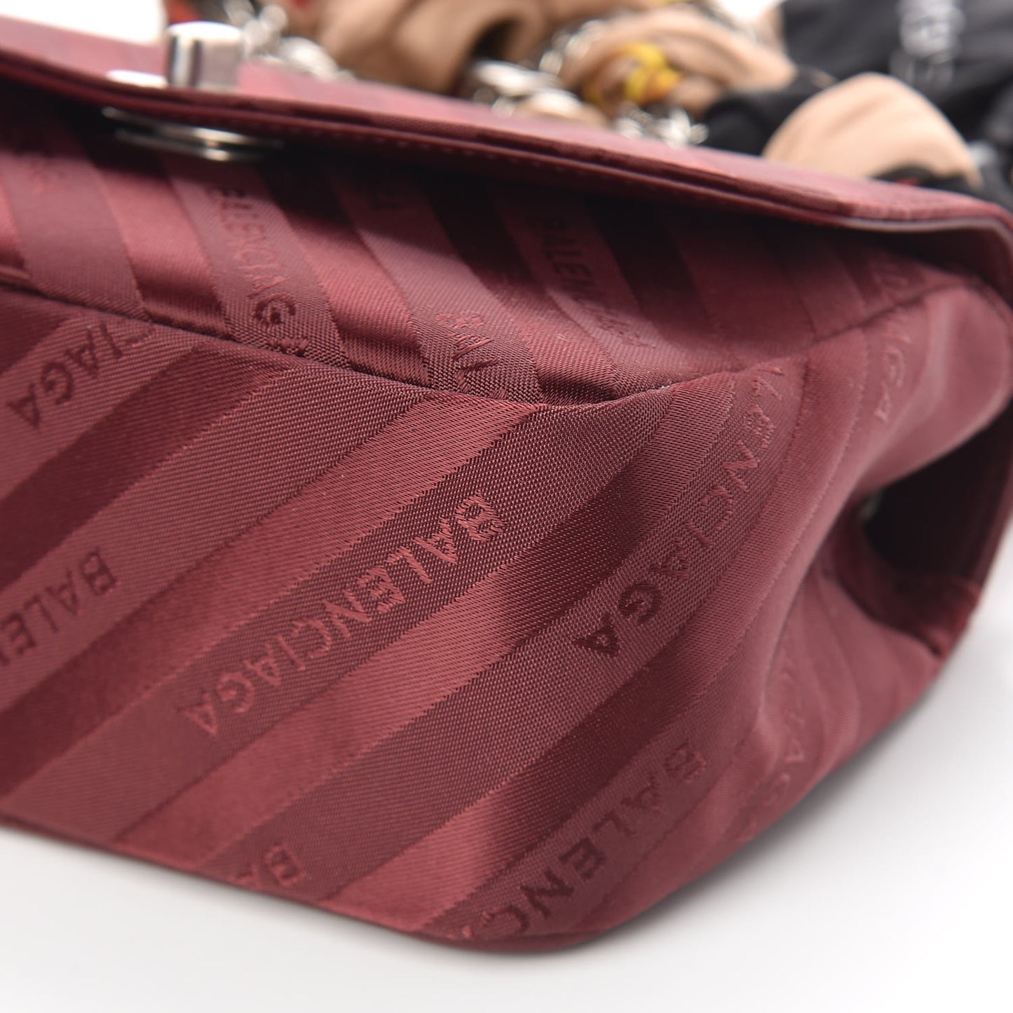 Nylon Jacquard Diagonal Logo Small Scarf Lock Chain Shoulder Bag Rouge Bordeaux Black Beige
