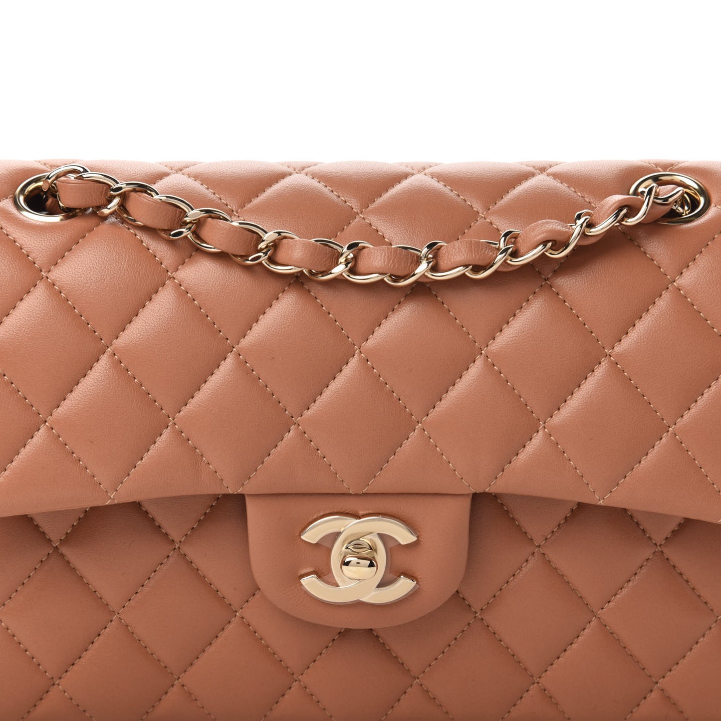 Lambskin Quilted Small Double Flap Brown