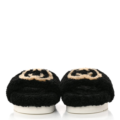 Gucci Merino Wool Interlocking G Slide Sandals 35 Black Butterscotch 2 of 8
