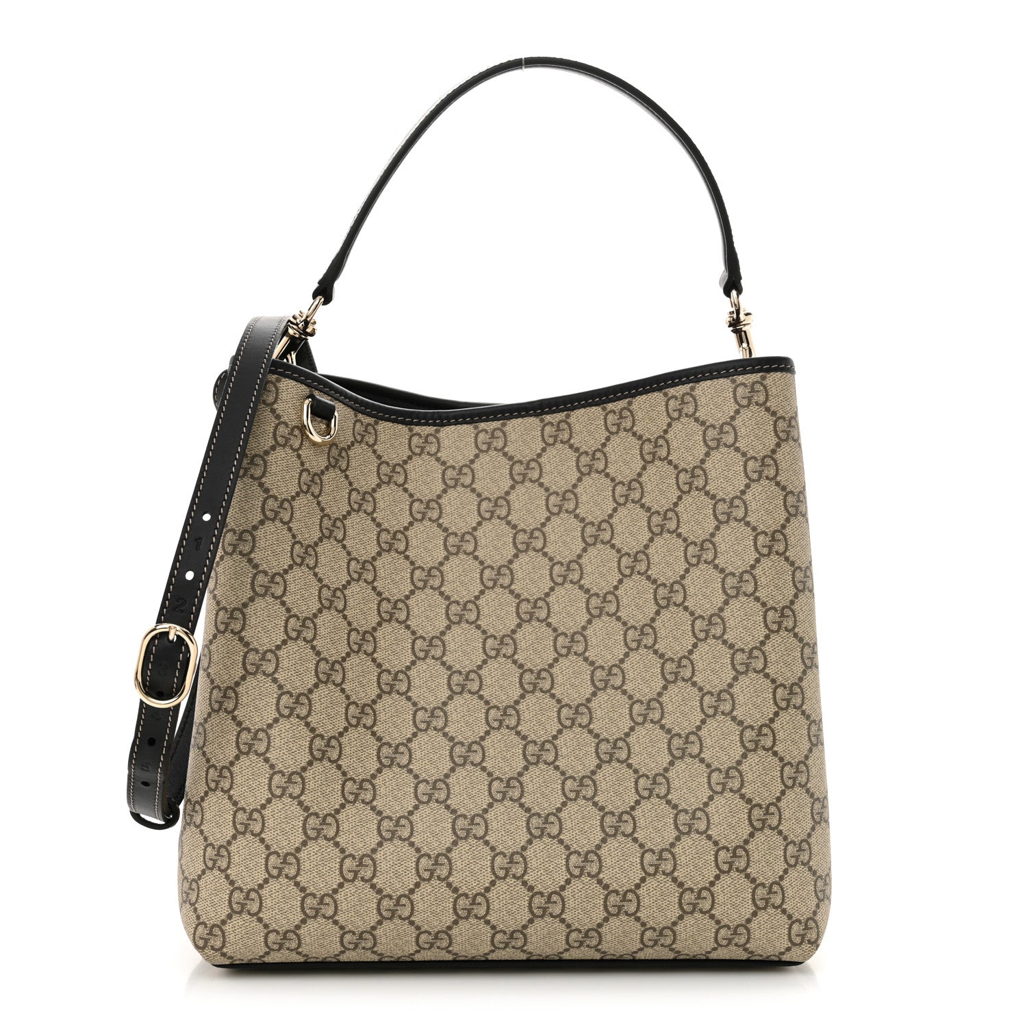 Gucci GG Supreme Monogram Medium Emblem Bucket Bag Beige Dark Brown Black 1 of 10