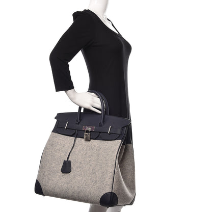 Hermes Togo Todoo Feutre HAC Birkin 40 Gris Clair Bleu Nuit 2 of 32