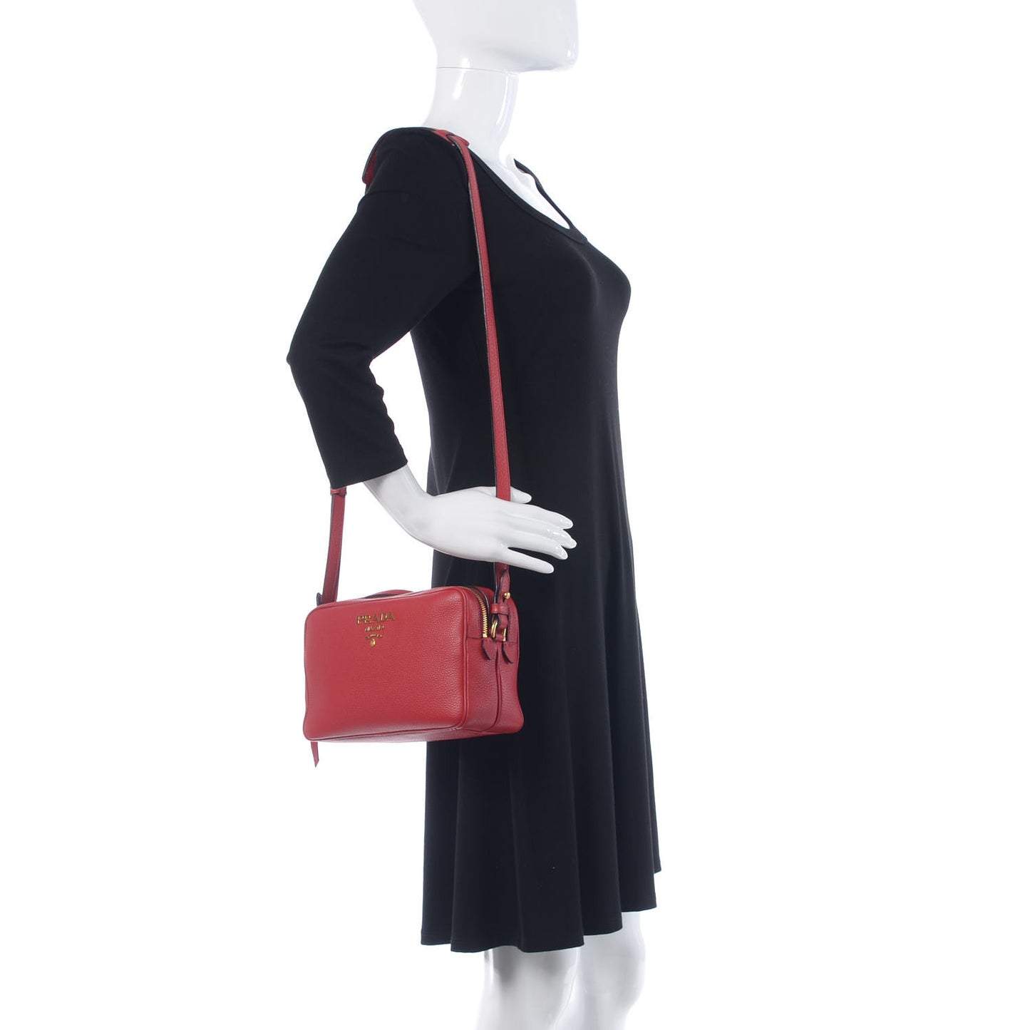 Vitello Daino Medium Double Zip Shoulder Bag Rosso