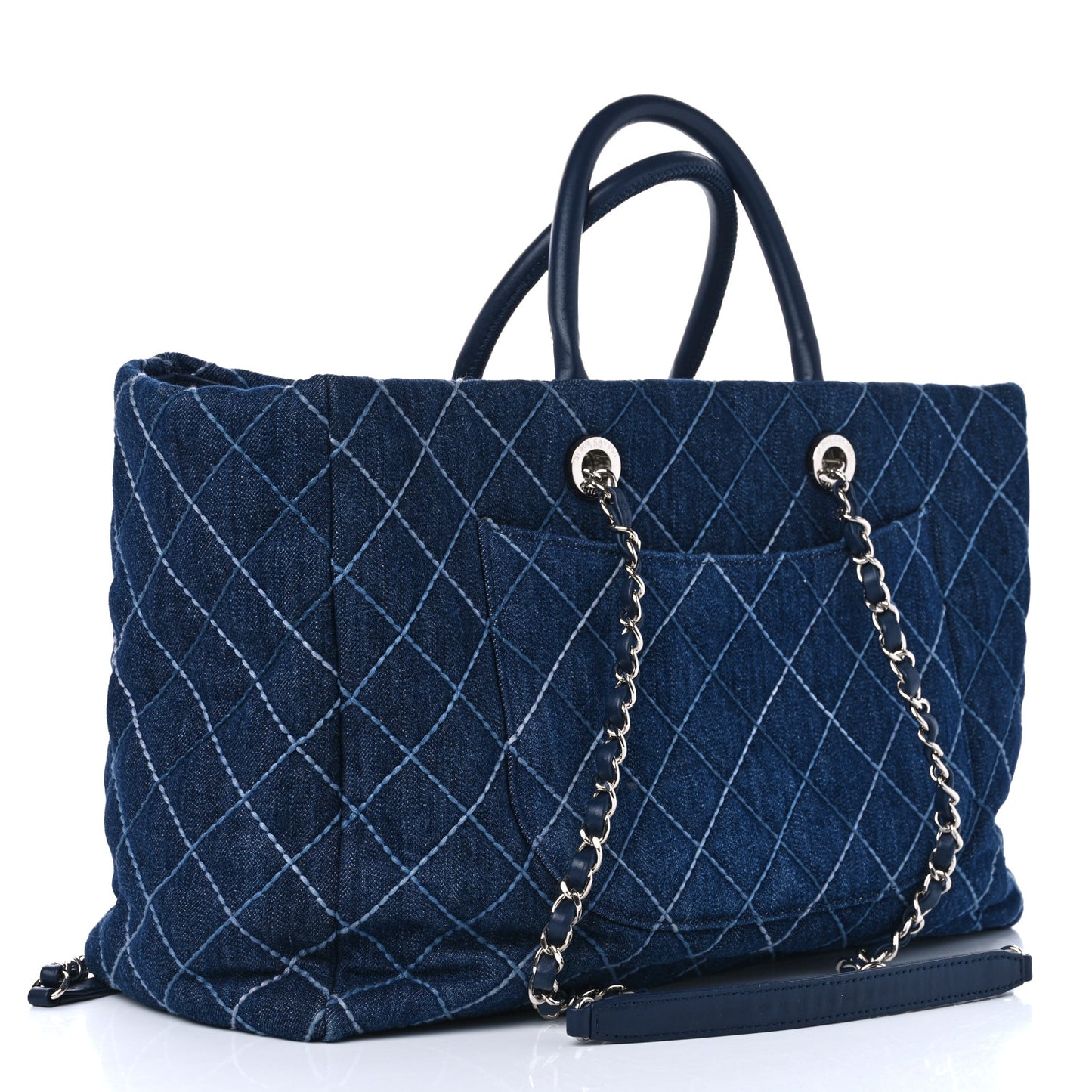 Denim Quilted Large Coco Handle Shopping Tote Blue