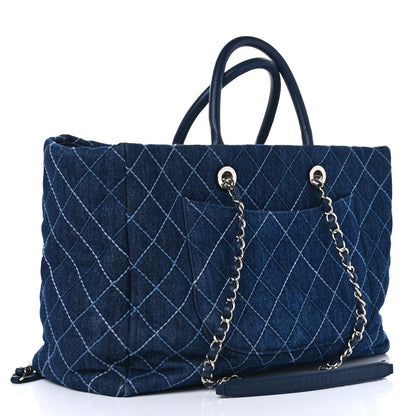 Chanel Denim Quilted Large Coco Handle Shopping Tote Blue 4 of 12