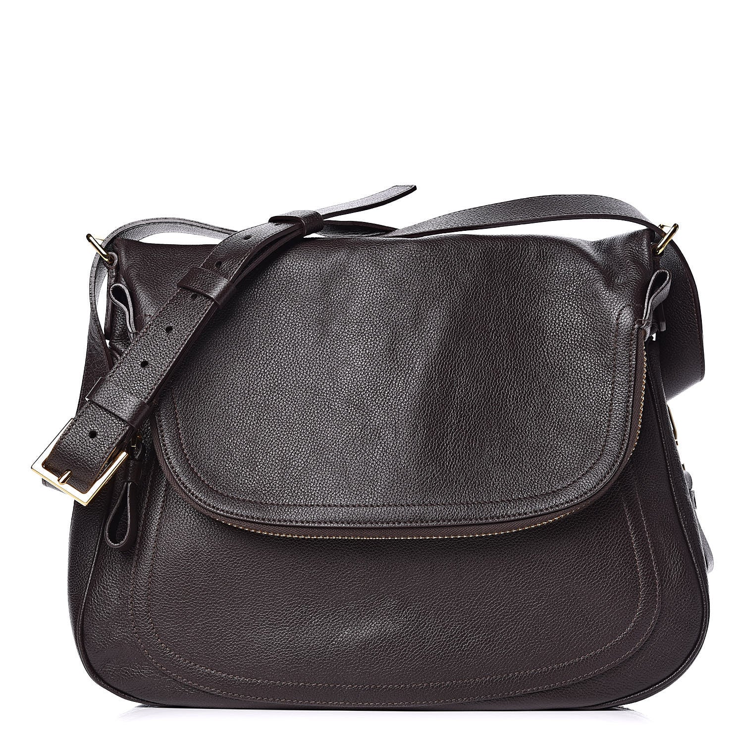 Tom Ford Pebbled Calfskin Large Jennifer Dark Brown 1 of 12