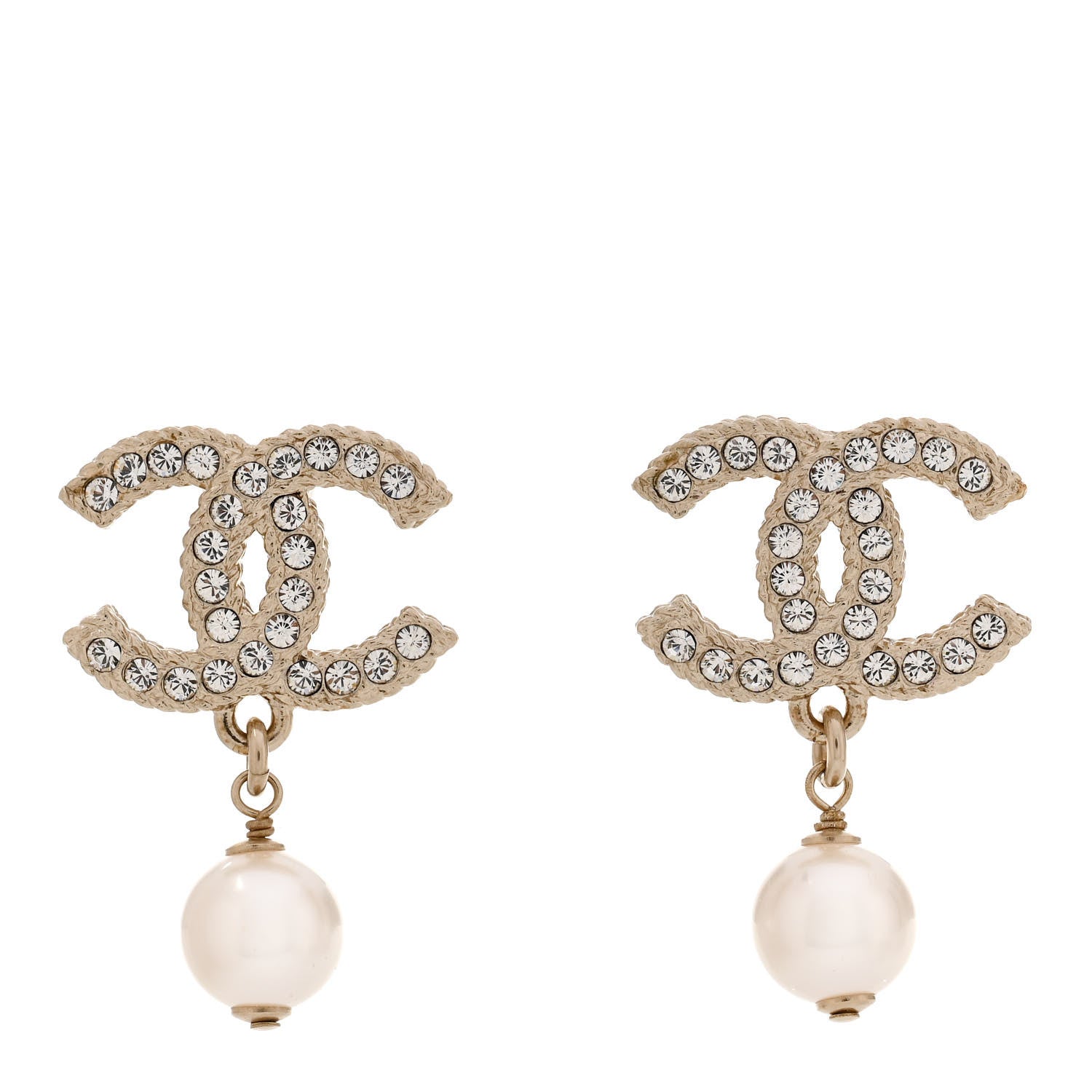 Chanel Crystal Pearl CC Drop Earrings Gold 1 of 4