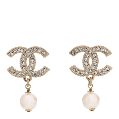 Chanel Crystal Pearl CC Drop Earrings Gold 1 of 4