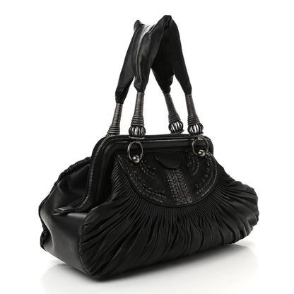 Christian Dior Lambskin Plisse Pleated Frame Satchel Black 3 of 10