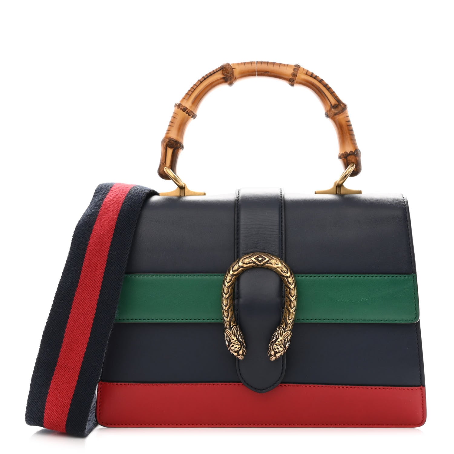 Gucci Moon Calfskin Bamboo Web Medium Dionysus Top Handle Bag Blue Emerald Hibiscus Red 1 of 14