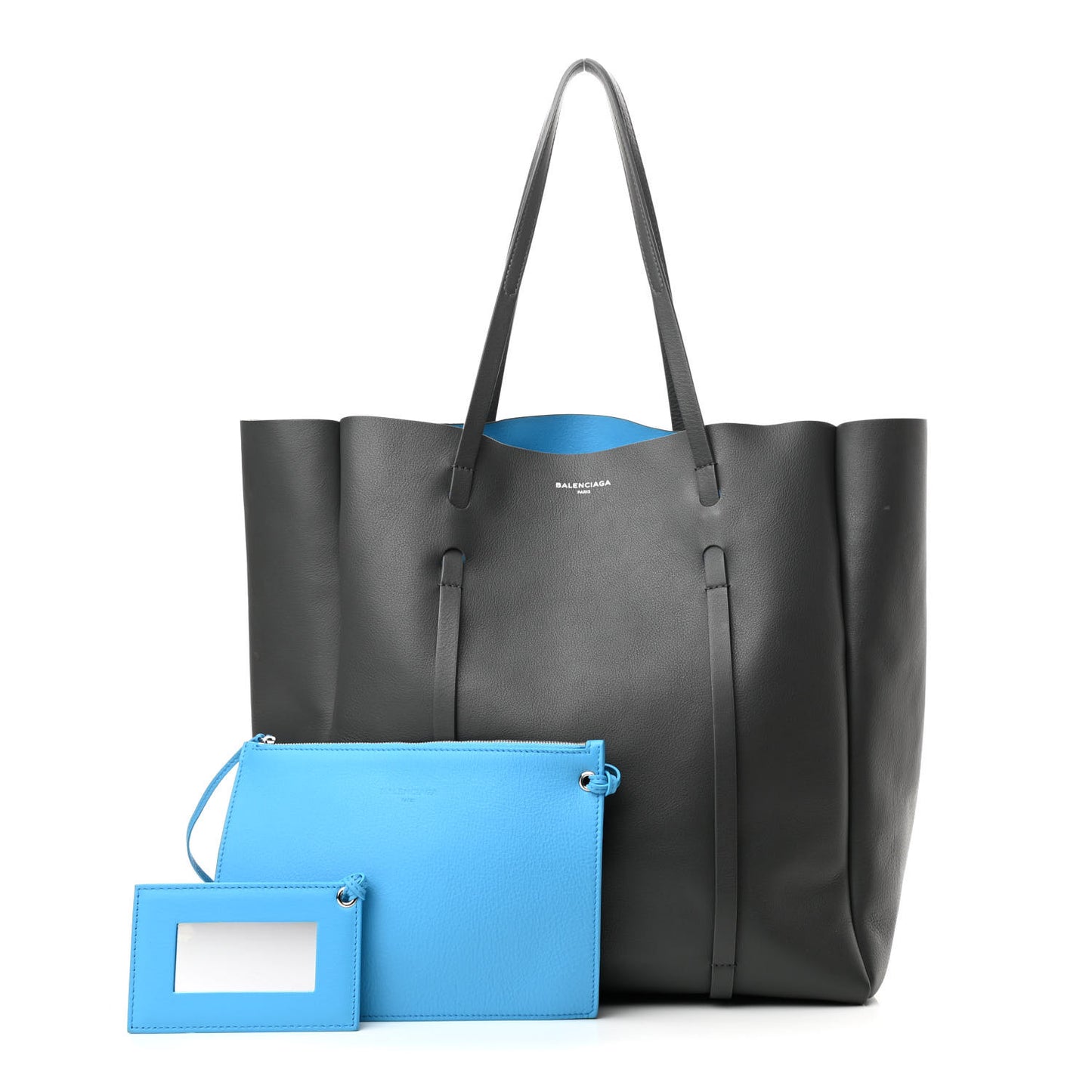 Veau Baltimore Double Sided Medium Everyday Tote Gris Fossile Bleu Turquoise