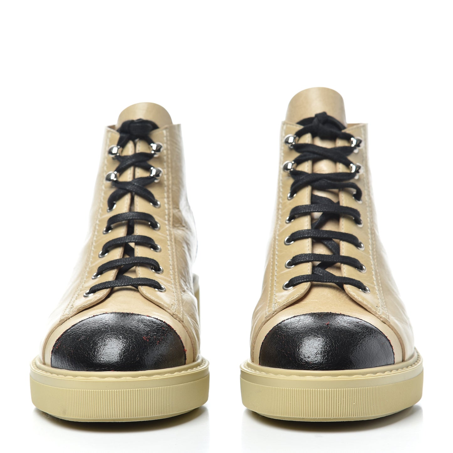 Crumpled Calfskin Lace Up Short Boots Beige 38 Beige Black